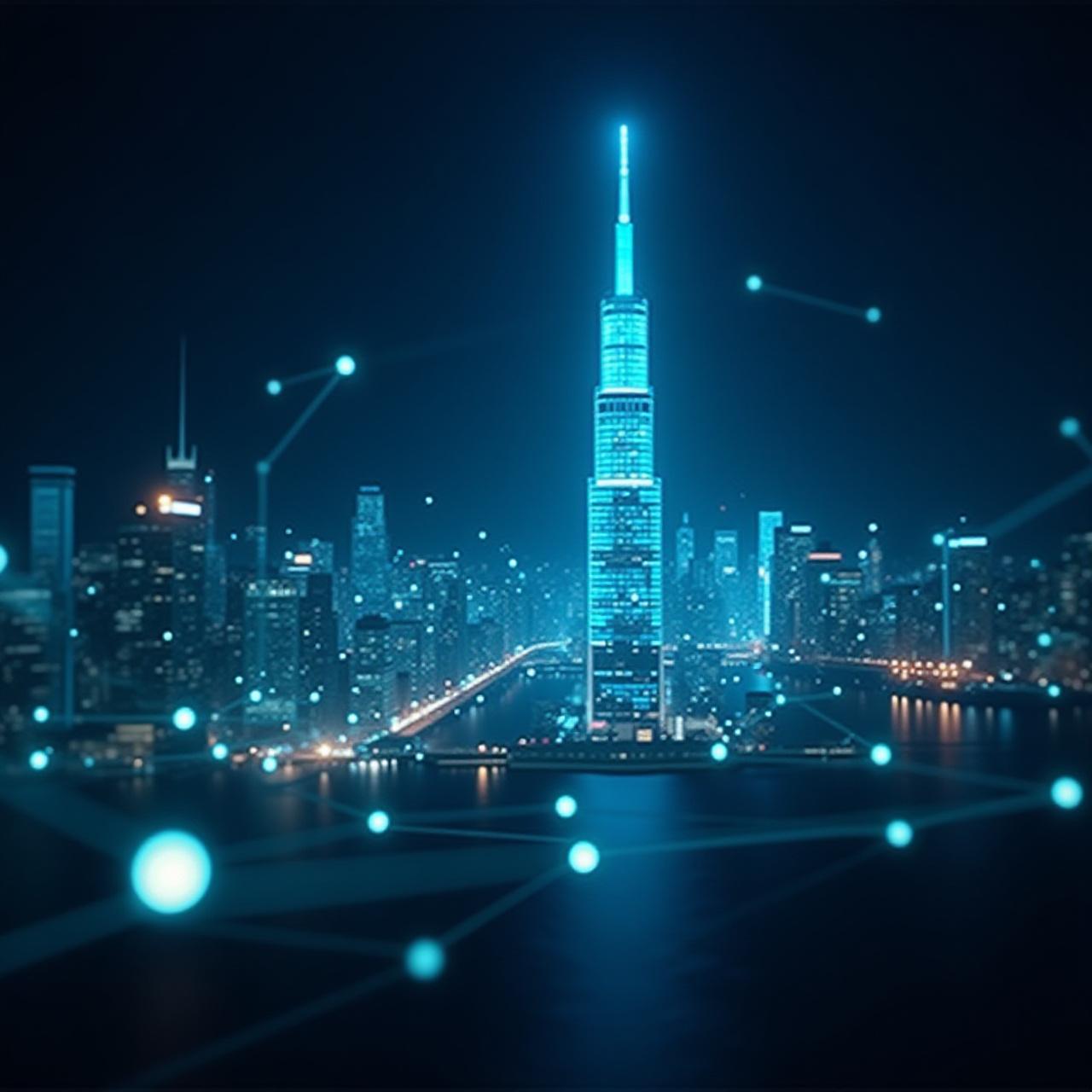 New York financial district skyline with modern digital interface overlay